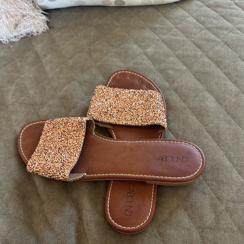 Abound Glittering Beaded Slide Sandals - Brown and Gold